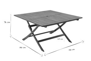 Table de jardin pliante carrée en bois massif L140 cm SANTIAGO
