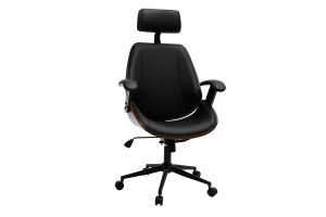 Fauteuil de bureau de direction design noir, bois foncé et métal noir MUSK