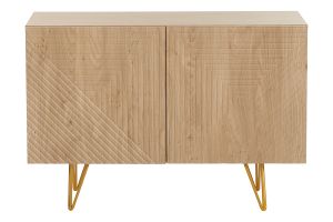 Buffet design gravé finition bois clair chêne et métal doré 2 portes L107 cm OZEN