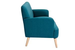 Canapé scandinave 2 places en tissu bleu canard et bois clair ISKO