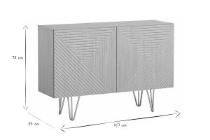 Buffet design gravé finition bois clair chêne et métal doré 2 portes L107 cm OZEN