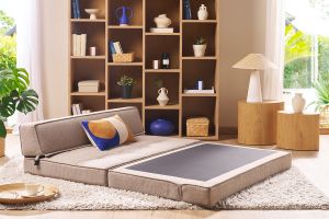 Chauffeuse 2 places convertible en tissu taupe KATY