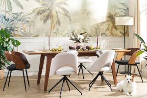 Chaise pivotante 360° en tissu effet velours texturé beige et métal noir COSETTE