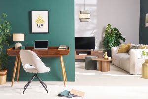 Chaise pivotante 360° en tissu effet velours texturé beige et métal noir COSETTE