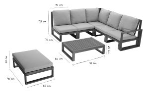 Salon de jardin d'angle 6-8 places en bois massif avec coussins déhoussables taupe SALSA