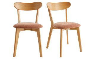 Chaises vintage en bois clair chêne et tissu effet velours terre brûlée (lot de 2) DOVE