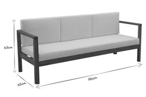 Canapé de jardin 3 places en bois massif et coussins déhoussables taupe L190 cm AKIS