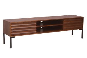 Meuble TV en bois foncé manguier massif et métal noir 2 portes L160 cm ONDA