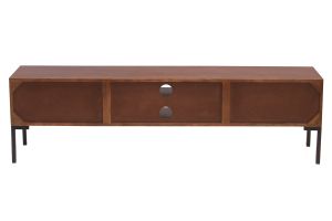 Meuble TV en bois foncé manguier massif et métal noir 2 portes L160 cm ONDA