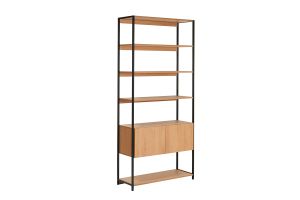 Bibliothèque étagère avec rangement fermé finition bois clair chêne et métal noir L94 cm FLEA