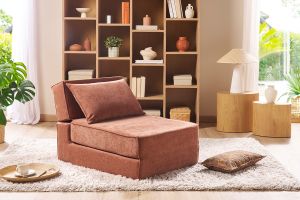 Chauffeuse 1 place convertible en tissu gris clair VICTOR