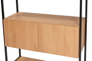 Bibliothèque étagère avec rangement fermé finition bois clair chêne et métal noir L94 cm FLEA