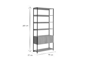 Bibliothèque étagère avec rangement fermé finition bois clair chêne et métal noir L94 cm FLEA