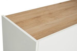 Aparador 3 puertas lacado blanco brillo y diseño madera clara 155 cm NELIO