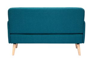 Canapé scandinave 2 places en tissu bleu canard et bois clair ISKO