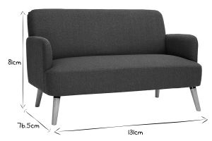 Canapé scandinave 2 places en tissu bleu canard et bois clair ISKO