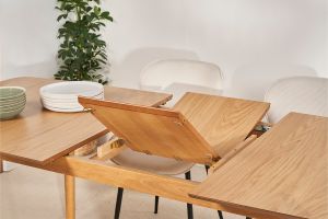 Table extensible rallonges intégrées rectangulaire en bois clair chêne L180-220 cm EGO