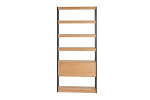 Bibliothèque étagère avec rangement fermé finition bois clair chêne et métal noir L94 cm FLEA