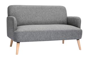 Canapé scandinave 2 places en tissu gris clair et bois clair ISKO
