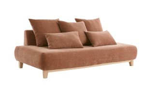 Canapé 3 places en tissu effet velours texturé terre brûlée et bois clair L200 cm ODEON