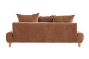 Canapé 3 places en tissu effet velours texturé terre brûlée et bois clair L200 cm ODEON