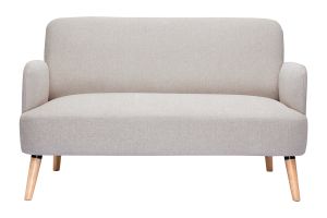 Canapé scandinave 2 places en tissu effet velours texturé beige et bois clair ISKO