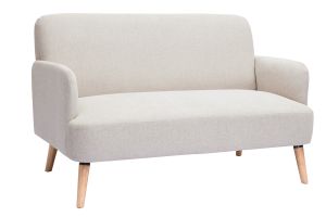 Canapé scandinave 2 places en tissu effet velours texturé beige et bois clair ISKO