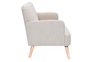 Canapé scandinave 2 places en tissu effet velours texturé beige et bois clair ISKO