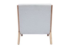 Fauteuil scandinave en tissu effet laine bouclée blanc et bois clair massif DERRY