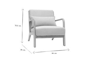 Fauteuil scandinave en tissu effet laine bouclée blanc et bois clair massif DERRY