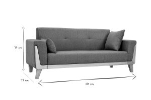 Canapé scandinave 3 places en tissu vert de gris et bois clair FJORD