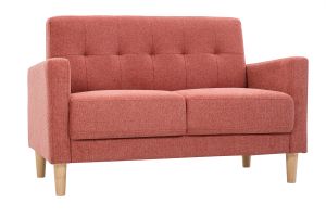 Canapé scandinave 2 places en tissu effet velours texturé terracotta et bois clair MOON