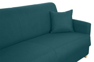 Canapé convertible 3 places en tissu bleu canard et bois clair avec matelas 18 cm SKANDY