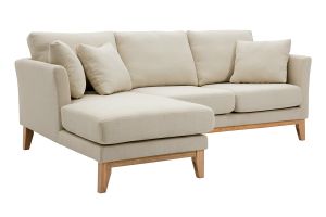 Canapé d'angle gauche scandinave en tissu beige déhoussable et bois clair 3-4 places OSLO
