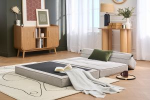 Chauffeuse 2 places convertible en tissu gris clair KATY