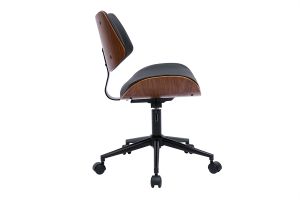 Chaise de bureau à roulettes design noir, bois foncé noyer et métal noir MALMO