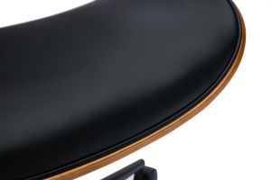 Chaise de bureau à roulettes design noir, bois foncé noyer et métal noir MALMO