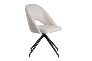 Sedia girevole 360° in tessuto effetto velluto testurizzato beige e metallo nero COSETTE