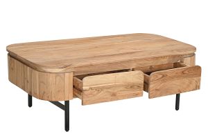 Table basse avec rangements en bois massif et métal noir 4 tiroirs L115 cm NAPOLI