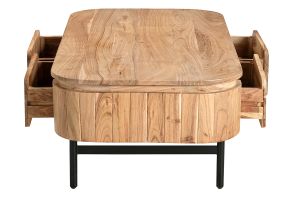 Table basse avec rangements en bois massif et métal noir 4 tiroirs L115 cm NAPOLI