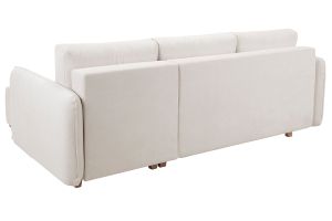 Canapé d'angle convertible et réversible 3-4 places en tissu effet velours beige et bois clair ROMANE