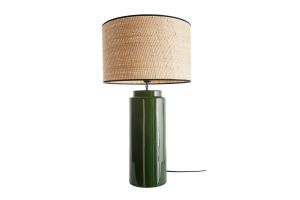 Lampe à poser en céramique émaillée verte et abat-jour en raphia naturel H64 cm MAJES