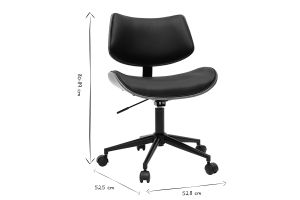 Chaise de bureau à roulettes design noir, bois foncé noyer et métal noir MALMO