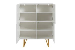 Buffet haut design gravé blanc mat et métal doré 4 portes L86 cm OZEN