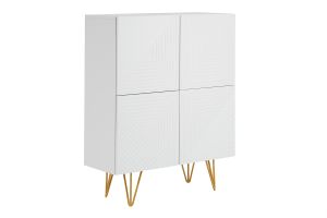 Buffet haut design gravé blanc mat et métal doré 4 portes L86 cm OZEN