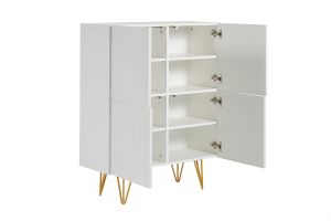 Buffet haut design gravé blanc mat et métal doré 4 portes L86 cm OZEN