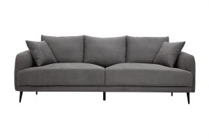 Canapé design 3 places en tissu effet velours gris et métal noir JERRY