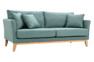 Canapé scandinave déhoussable 3 places en tissu vert de gris et bois clair OSLO