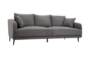 Canapé design 3 places en tissu effet velours gris et métal noir JERRY