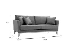 Canapé scandinave déhoussable 3 places en tissu vert de gris et bois clair OSLO